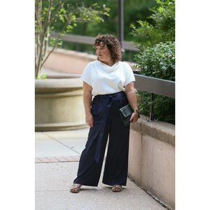 Universal Standard NWT Sz. L (22-24) Navy Tresa Wide Leg Satin Tie Pants